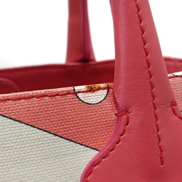 EMILIO PUCCI - Pink Light Pink White Coated Canvas Leather Tote Bag - Picture 6 of 14